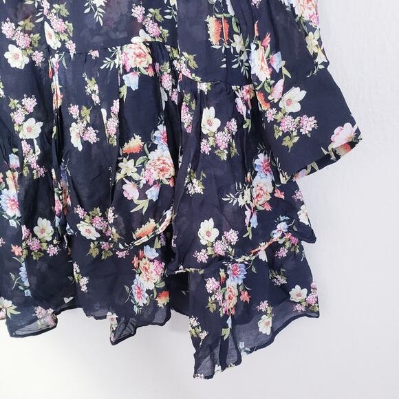 Zara Black Multicolor Floral Chiffon Sheer Long Sleeve Ruffle Tunic Dress XS - Picture 6 of 10